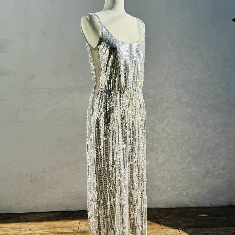 Marc Jacobs Silver Sequin Midi Dress Size 2